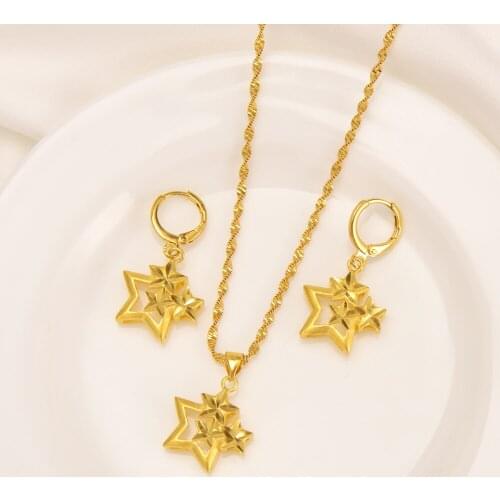 Bangrui 2021 New Fashion Gold Color Five-pointed Star Pendant Necklace Drop Earrings Retro Jewelry Sets African Jewelry Gifts