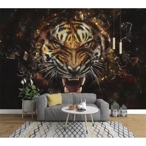 Beibehang Custom wallpaper 3d mural hand-painted oil painting tiger tiger mural TV background wall living room bedroom wallpaper