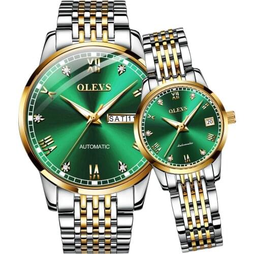 OLEVS Couple Watch Stainless Steel Lovers Watch Mechanical Watches For Women Men Watch Luxury Automatic Wristwatch Gift 2021 New
