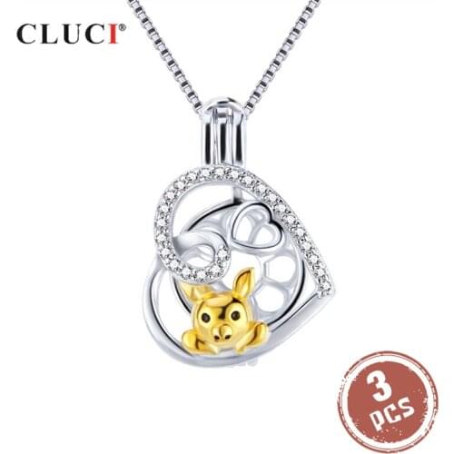 CLUCI 3pcs Silver 925 Charms Pendant for Women Necklace Jewelry 925 Sterling Silver Heart Zircon Pearl Pendant Locket SC361SB