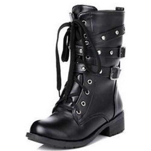 2020 autumn and winter European and American fashion round head thick heel motorcycle boots rivet belt buckle neutral boots