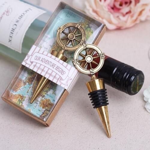 DHL Shipping Hot Sell 100pcs Nautical Theme Compass Wine Stopper Wedding Favors Bridal Shower Ideas Beach Party Bottle Opener