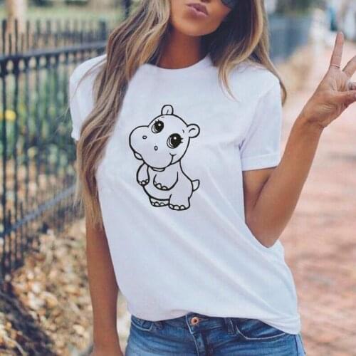 Summer Short Sleeve Hipser Tee Shirt Femme Cartoon Cute Hippo Print T Shirt Women Tops Casual Harajuku Tshirt Camiseta Mujer