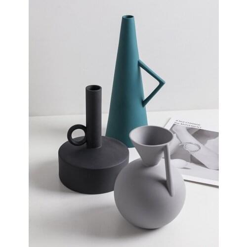 Geometric Vase Minimalist Hydroponics Black Creative Vases Modern Ceramic Morandi Decorazioni Casa Household Decoration EL50VA