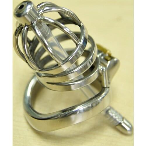 Stainless Steel Cock Cage,Male Chastity Device With Urethral Catheter Penis Plug,Penis Lock,Cock Rings,BDSM Sex Toys For Men