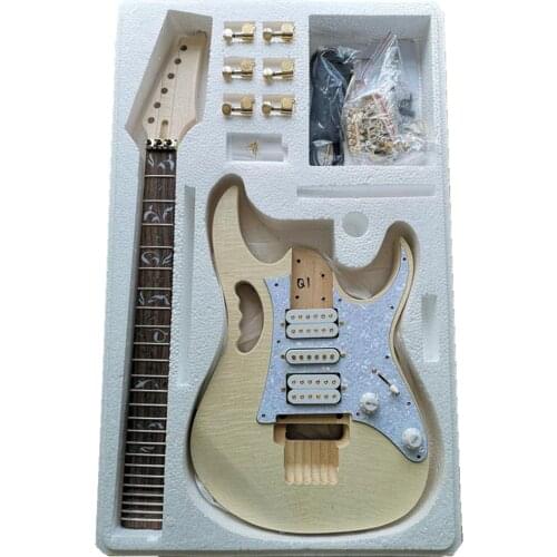 Premium DIY Electric Guitar Kit - Unfinished Project Guitar Kit Handcraft Electric Guitar for Guitar Basswood Maple Body