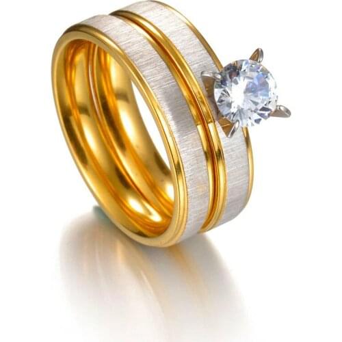 Romantic Cubic Zirconia Wedding Promise Ring Set For Women Stainless Steel Couple Band Rings Engagement Gift Lovers Jewelry