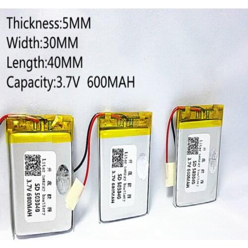3.7V 600mAh battery 503040 Lithium Polymer Li Po li ion Rechargeable Battery For Mp3 MP4 MP5 GPS bluetooth electronics part