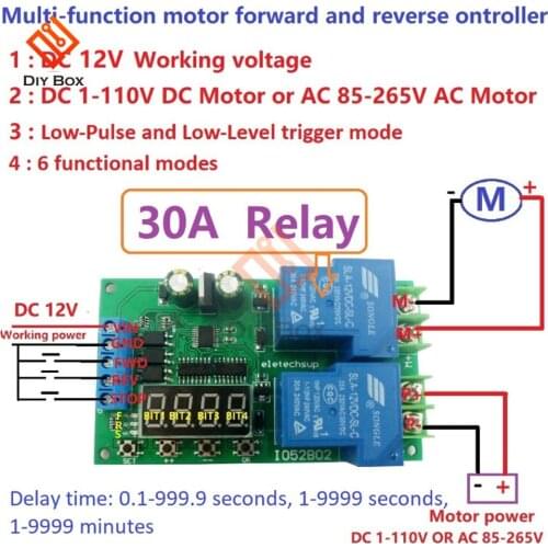 12V 30A Multifunction DC/AC Motor Controller Relay Board Forward Reverse Control Automatic Delay Cycle Start Stop Switch Module