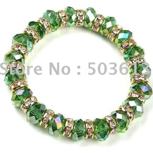 FASHION GREEN AB CRYSTAL GLASS Diy Loose Beads ELASTIC BRACELET one piece gcb1015