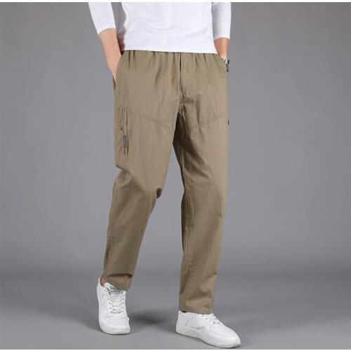 Mens Casual Trousers Spring Autumn Men Cargo Pants Cotton Zip Pockets Male Loose Elastic Waist Plus Size 6XL Oversize Pants