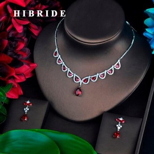 HIBRID Luxury Design Tear Drop Dubai Jewelry Sets Accessories Women Bridal Earring Necklace Jewelry Set Wedding Party N-650