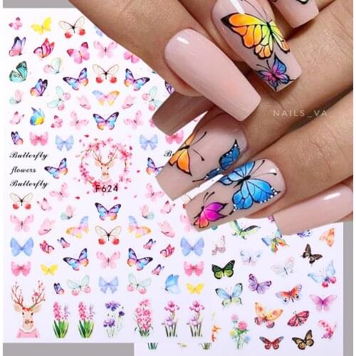 3D Butterfly Nail Art Stickers Adhesive Sliders Colorful Flowers Geometric Nail Transfer Decals Foils Wraps Decorations