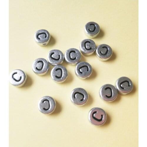New Arrival 500pcs/lot 4*7MM Acrylic Silver Letter Beads Single Character C Printing Plastic Alphabet Jewelry Beads for Bracelet