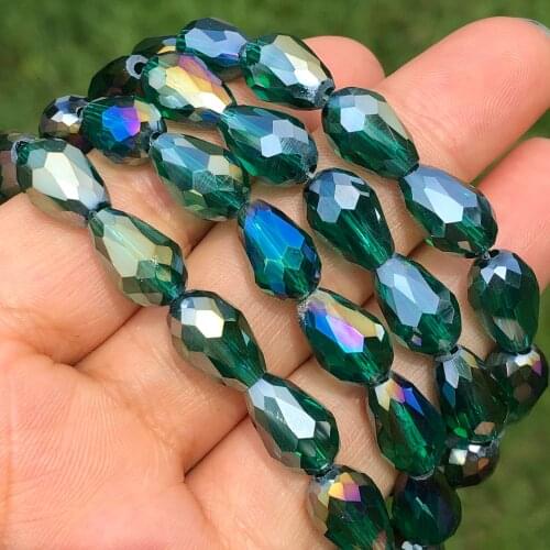 Wholesale AB Green Austria Teardrop Crystal Loose Faceted Drop Briolette Glass Beads For Jewelry Making Craft Diy Earrings