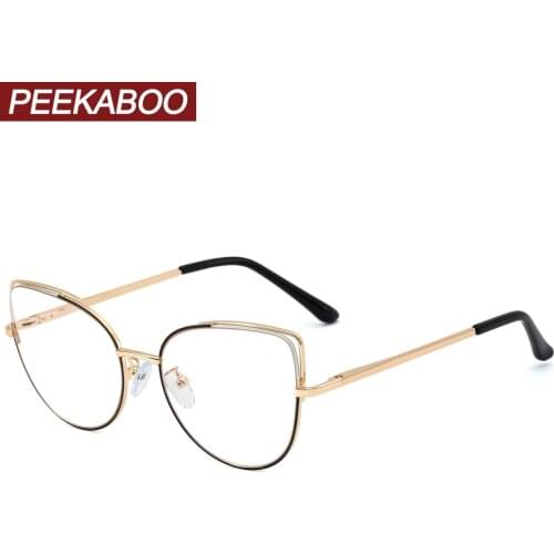 Peekaboo anti blue light vintage eyeglasses for women clear retro cat eye glasses for computer metal gold ladies accessories