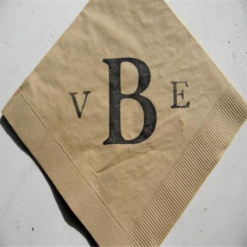 Personalized Cocktail Napkins Light Burlap Wedding 3 Ply Paper Beverage with Extra Large Last Name Initial Monogram - Set of 50