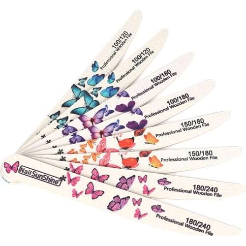 10PCS New Arrival Butterfly Printed White Wooden Nail Files Strong Sandpaper Wood Double Side Stick Files Buffer Nail Art Tools
