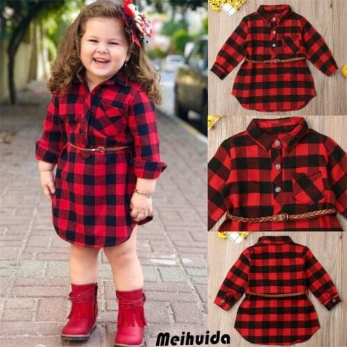 PUDCOCO Fashion Newborn Kids Baby Girls Dress Fashion Plaid Princess Party Long Sleeve Dresses Cotton Kids Clothes 1-5T