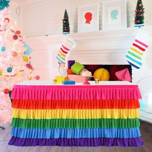 Rainbow Table Skirt Tulle Skirt Tablecloth Wrinkle Resistance And Drape Table Skirt Birthday Party Wedding Table Decor