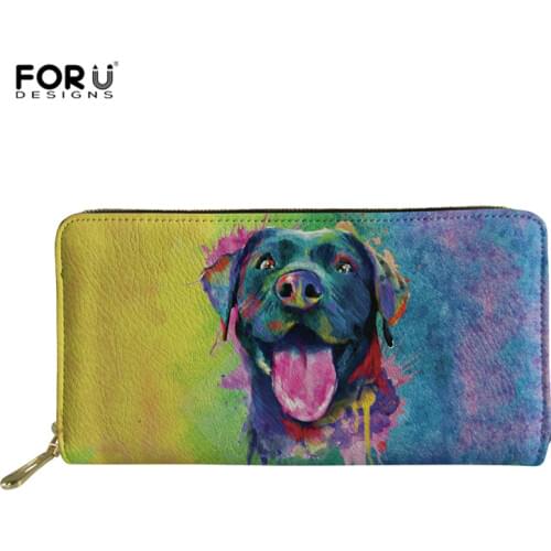 FORUDESIGNS Rainbow Dog Pit Bull/Husky Wallets Womens Large Capacity Leather Clutch Wallet Card Holder Organizer Ladies Purse