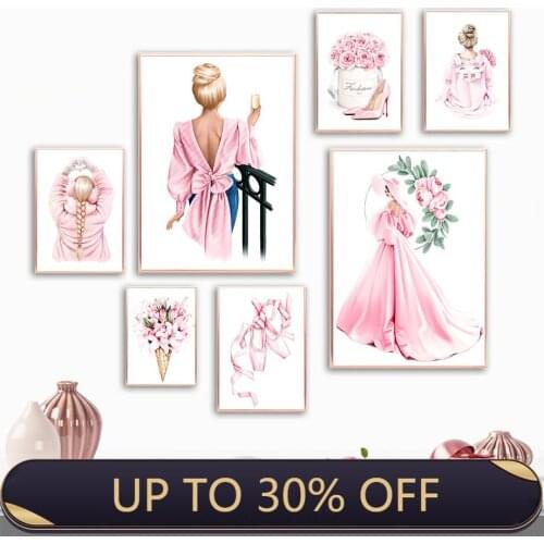 Pink Fashion Girl Flower High heels Dance Shoe Nordic Posters And Prints Wall Art Canvas Painting Wall Pictures For Living Room