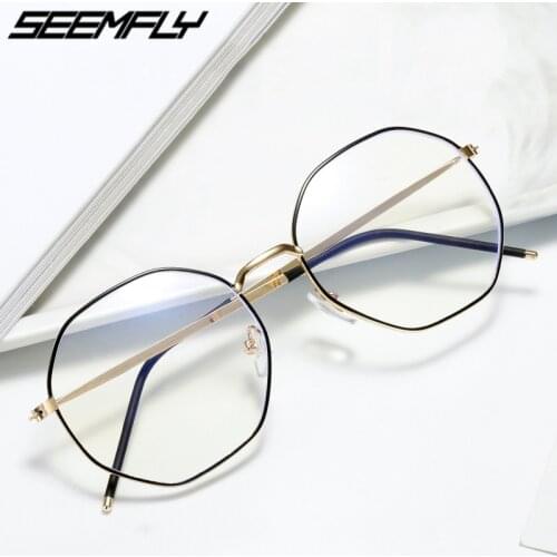 Seemfly Vintage Anti Blue Light Glasses Frame Polygon Women Men Clear Lens Myopia Optical Mirror Simple Metal Eyewear Frames New