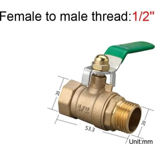 1/2" Female To Male Brass Thicken Ball Valve With Green Handle For Water Oil Air Gas Fuel Line Shutoff Pipe Fittings