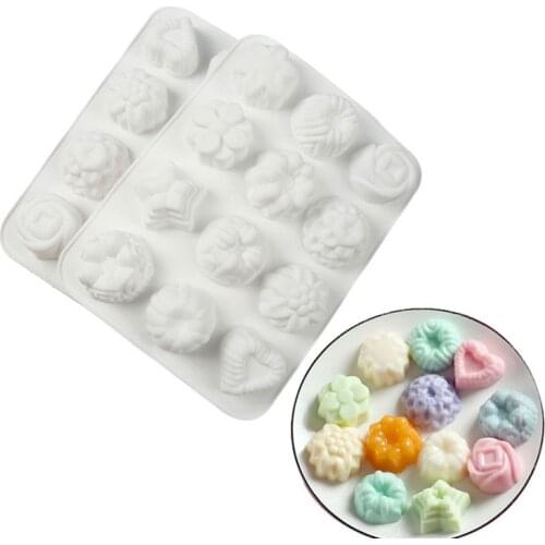 12 Cavity Flowers Plants Silicone Cake Mold for Chocolate Candy Jelly Pudding Ice Cream Bread Soap Dessert Pastry Baking Tools