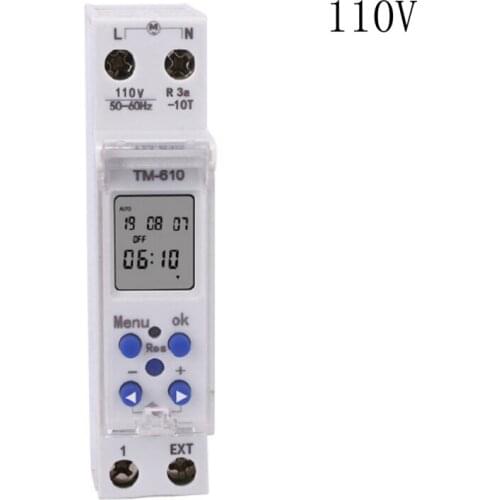 Y5GD TM610 220V/110V Timer Switch 18mm Single Module DIN Rail LCD Digital 7 Days 24 Hours Programmable Output Power 16A
