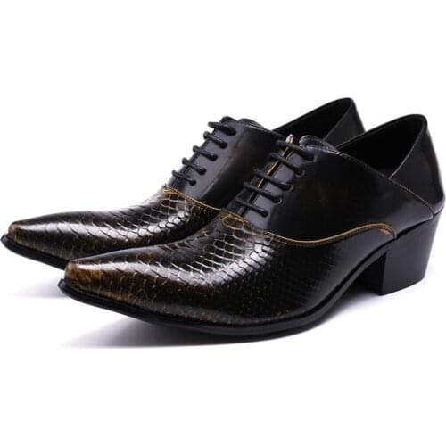 Zapatos hombre italian shoes brands man prom high heels shoes pointed toe snake skin leather elegant dress wedding shoes