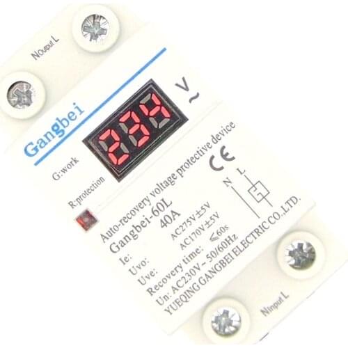 40A 220V auto reconnect over voltage and under voltage protection protective device relay with Voltmeter voltage monitor
