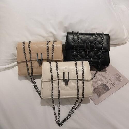 Fashion PU Leather Hasp Women Chain Shoulder Messenger Handbags Autumn Solid Color Lattice Pattern Ladies Crossbody Bag