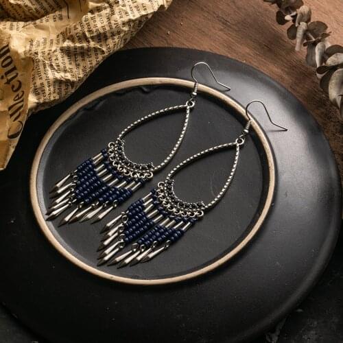 Bohemia Ethnic Long Tassel Earrings Vintage Bead Dangle Drop Earrings For Women 2019 Oversize Charming Jewelry Accessories Gifts