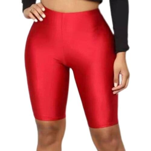Womens High Waist Bright Fluorescent Fitness Half Tights Glitter Silky Cycling Cropped Pants Night Clubwear