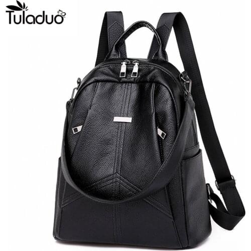 2020 new retro fashion zipper ladies backpack good leather high quality school bag shoulder bag for youth bags leather backpacks