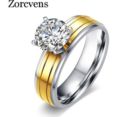 Modyle New Fashion Gold-Color Stainless Steel Ring for Women Cubic Zirconia Wedding Brand Female Ring Free Shipping