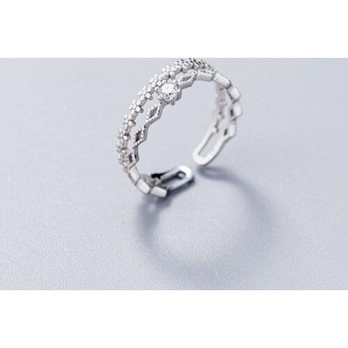 100% 925 Sterling Silver Adjustable Open Rings for Women Double Geometric Flower CZ S925 Engagemeng Ring Women Jewelry Fashion