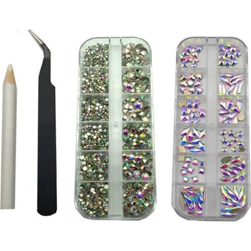 1 Set Sequins Nail Rhinestones with Pickup Pen DIY Manicure Shining Glass 3D Nail Drill Set Decoration Fingernail Ornaments