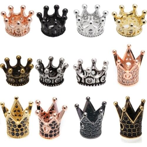 1pcs retro CZ Crown Charm Beads for jewelry making Zirconia Spacer Bead diy bracelet steel Gold accessories wholesale lots bulk