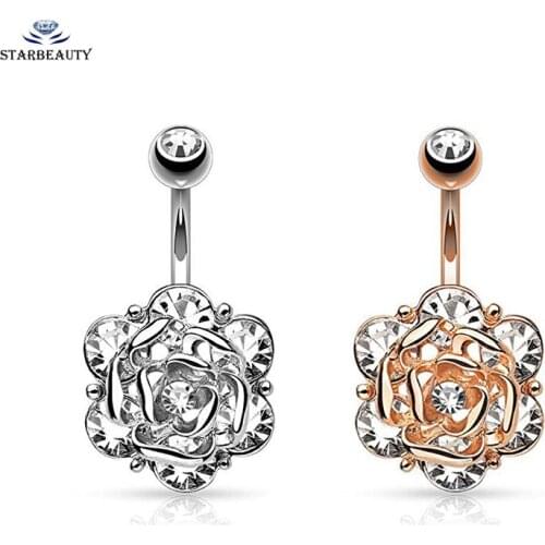 1Pc Hot Clear Surgical Steel Trendy Rose Belly Buttoning Women Sexy Body Piercing Jewelry Belly Button Rings Earrings 14G