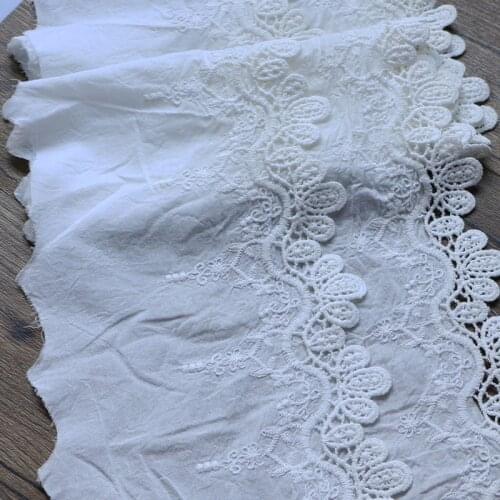 1 yard white cotton lace ribbon with floral embroidery, handicrafts, first style clothing, home textile decoration, wide lace