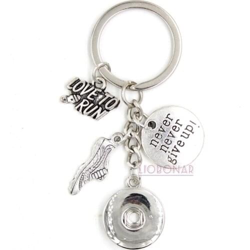 10PCS Wholesale 18mm Snap Jewelry I love to run Key Chain Handbag Charm sport Snap Keychain Key Ring Runner Gifts for Men Women