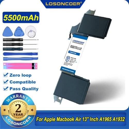 100% Original LOSONCOER 5500mAh A1965 Laptop Battery For APPLE Macbook Air A1932 A2179 2018 2019 Year