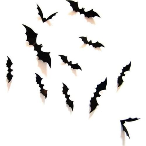 12Pcs Halloween Decoration 3D Black Bat Wall Sticker DIY Decor Wall Decal Horror Bats Removable Stickers Party Bar Wall Decor