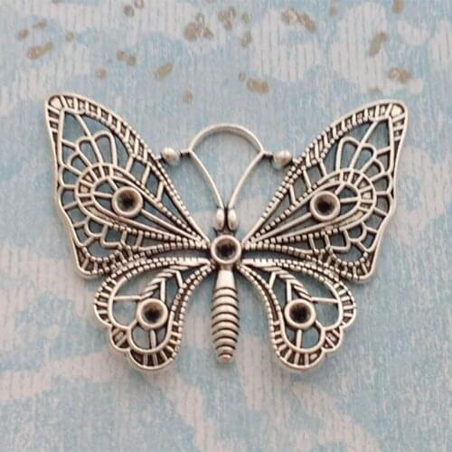 2Pcs 48x37mm Animal Butterfly Charms Antique Silver Color Tone Pendant Findings Diy Accessories Handmade Jewelry Making Supplies