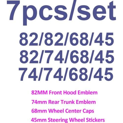 7pcs/set for Bmw Car Steering Wheel Stickers Car Wheel Center HubCap Front Hood Covers Rear Boot Badge 82mm 74mm 68mm 45mm