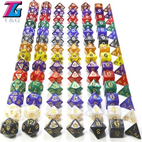 7pc/lot High Quality Purple Dice Set of 7 With Marble Effect D4,D6,D8,D10,D10%,D12,D20 DND
