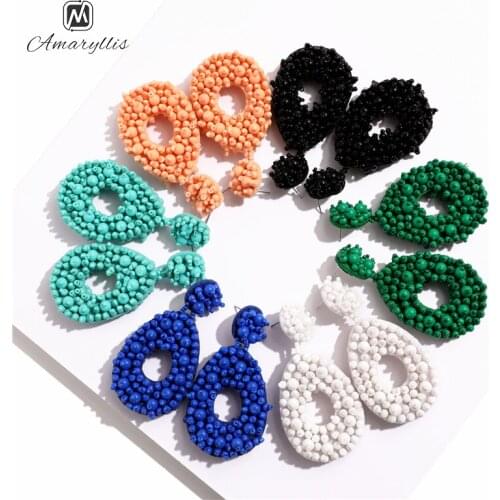 Amaiyllis Wedding Waterdrop Stud Earrings For Women Handmade Weaving Beads Earrings Geometric Post Earrings Chic Gift Brincos