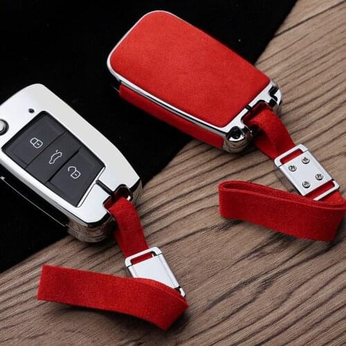 Car Suede Leather Key Case Holder Cover For Volkswagen Polo Golf 7 Tiguan For Skoda Octavia Kodiaq Karoq For SEAT Ateca Leon